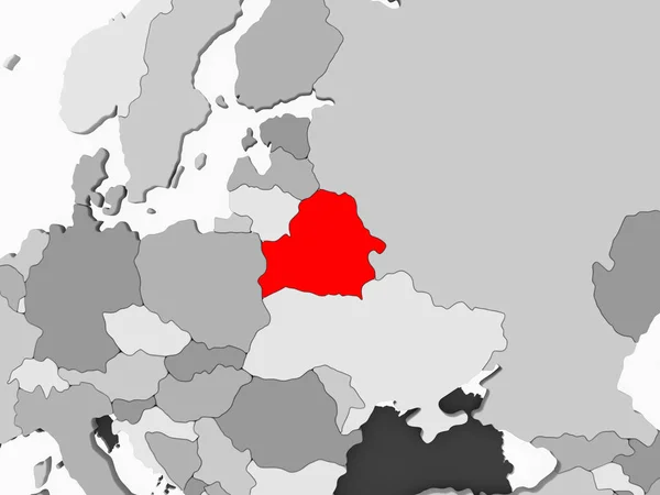 Beyaz Rusya Şeffaf Okyanuslar Ile Gri Siyasi Haritada Kırmızı Çizim — Stok fotoğraf