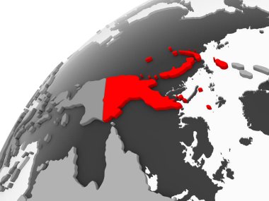 Papua Yeni Gine Haritası kırmızı şeffaf okyanuslar ile gri siyasi dünya üzerinde. 3D çizim.
