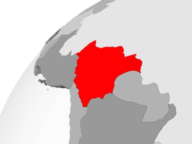 Bolivya Haritası kırmızı şeffaf okyanuslar ile gri siyasi dünya üzerinde. 3D çizim.