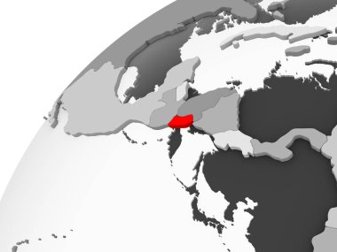 El Salvador Haritası kırmızı şeffaf okyanuslar ile gri siyasi dünya üzerinde. 3D çizim.