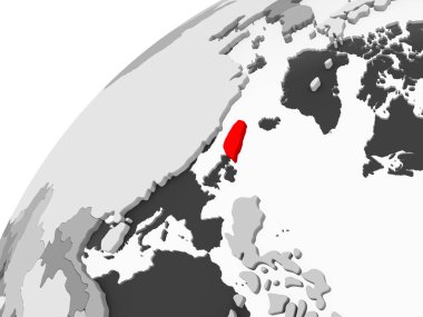 Tayvan Haritası kırmızı şeffaf okyanuslar ile gri siyasi dünya üzerinde. 3D çizim.
