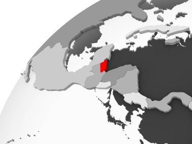 Belize Haritası kırmızı şeffaf okyanuslar ile gri siyasi dünya üzerinde. 3D çizim.
