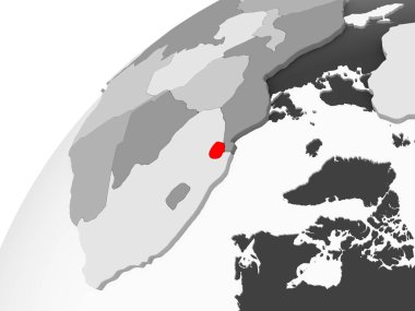 Svaziland Haritası kırmızı şeffaf okyanuslar ile gri siyasi dünya üzerinde. 3D çizim.