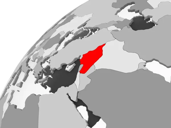 Карта Сирії Червоний Колір Сірий Політичних Глобусом Допомогою Прозорих Океанів — стокове фото