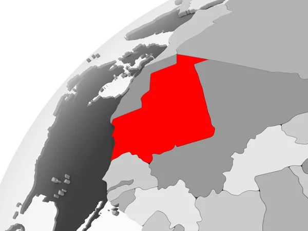 Mapa Mauritania Rojo Sobre Gris Globo Político Con Océanos Transparentes —  Fotos de Stock