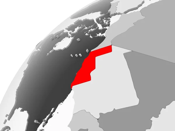 Mappa Del Sahara Occidentale Rosso Globo Politico Grigio Con Oceani — Foto Stock