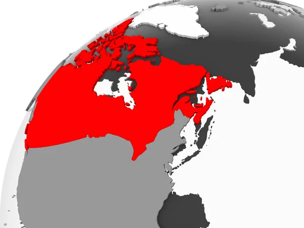 Карта Канады Красном Сером Политическом Глобусе Прозрачными Океанами Иллюстрация — стоковое фото