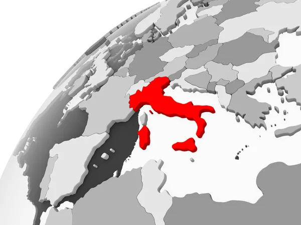 Карта Италии Красном Сером Политическом Глобусе Прозрачными Океанами Иллюстрация — стоковое фото