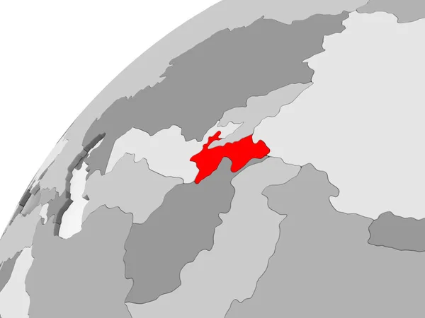 Mapa Tayikistán Rojo Sobre Gris Globo Político Con Océanos Transparentes —  Fotos de Stock