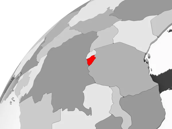 地图布隆迪在红色在灰色政治地球与透明的海洋 — 图库照片