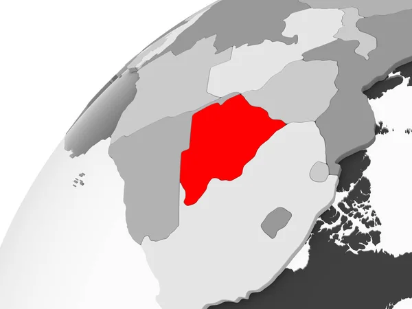 Mapa Botswany Červené Barvě Šedém Politické Globe Transparentní Oceány Obrázek — Stock fotografie