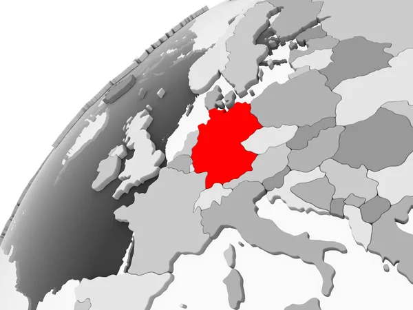 Mapa Německa Červené Barvě Šedém Politické Globe Transparentní Oceány Obrázek — Stock fotografie