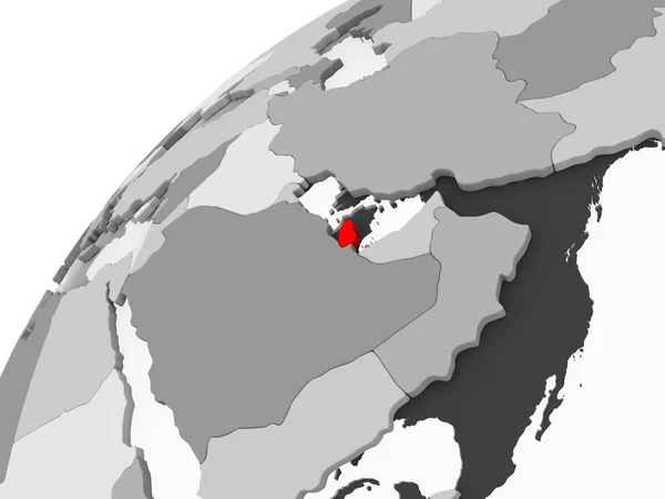 Mapa Qatar Rojo Sobre Globo Político Gris Con Océanos Transparentes — Foto de Stock
