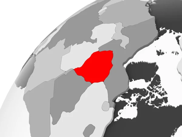 津巴布韦的地图红色在灰色政治地球与透明的海洋 — 图库照片