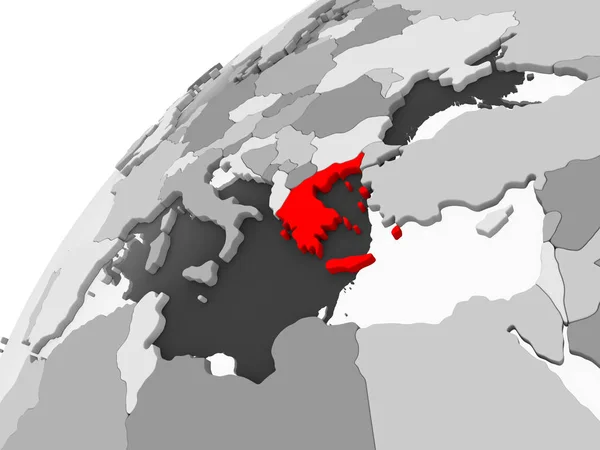 Mapa Grecia Rojo Sobre Gris Globo Político Con Océanos Transparentes —  Fotos de Stock