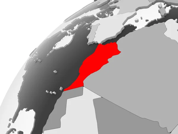 Mapa Marruecos Rojo Sobre Gris Globo Político Con Océanos Transparentes — Foto de Stock