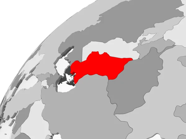 Mapa Turcomenistão Vermelho Globo Político Cinzento Com Oceanos Transparentes Ilustração — Fotografia de Stock