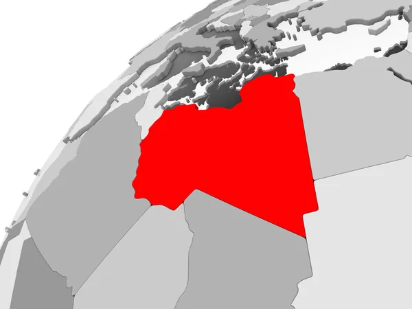 Mapa Libia Rojo Sobre Gris Globo Político Con Océanos Transparentes —  Fotos de Stock