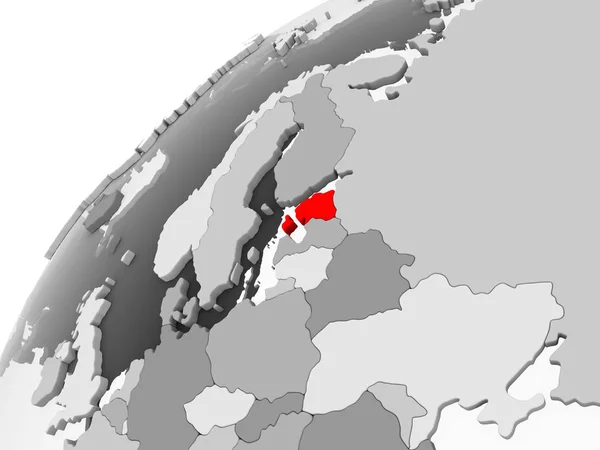 Mapa Estonii Kolorze Czerwonym Szary Globus Polityczny Przezroczystym Oceanów Ilustracja — Zdjęcie stockowe