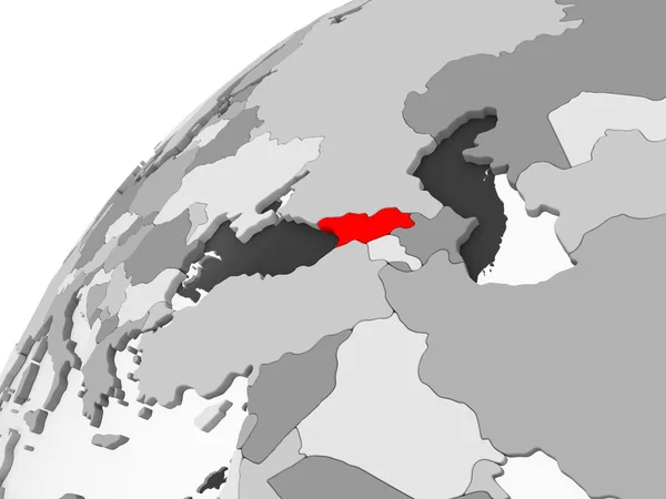Gürcistan Haritası Kırmızı Şeffaf Okyanuslar Ile Gri Siyasi Dünya Üzerinde — Stok fotoğraf