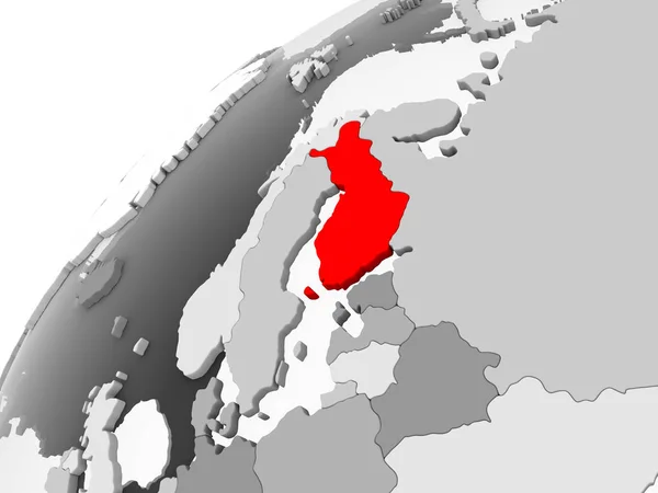 Mapa Finlandii Kolorze Czerwonym Szary Globus Polityczny Przezroczystym Oceanów Ilustracja — Zdjęcie stockowe