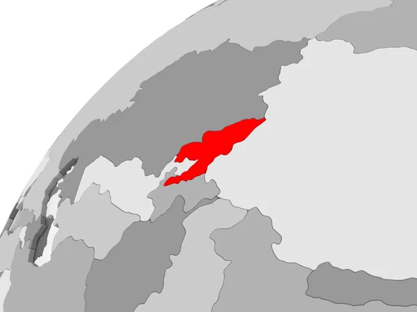 Mapa Kyrgyzstánu Červené Barvě Šedém Politické Globe Transparentní Oceány Obrázek — Stock fotografie