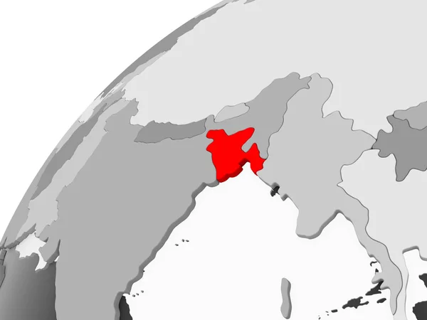 透明な海と灰色の政治世界の赤でバングラデシュの地図 イラストレーション — ストック写真