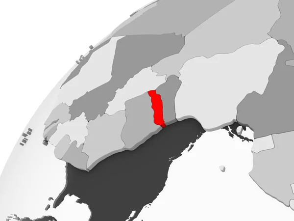 透明な海と灰色の政治世界の赤のトーゴの地図 イラストレーション — ストック写真
