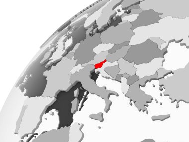 Harita Slovenya kırmızı şeffaf okyanuslar ile gri siyasi dünya üzerinde. 3D çizim.