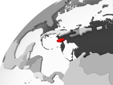 Jamaika haritası kırmızı şeffaf okyanuslar ile gri siyasi dünya üzerinde. 3D çizim.