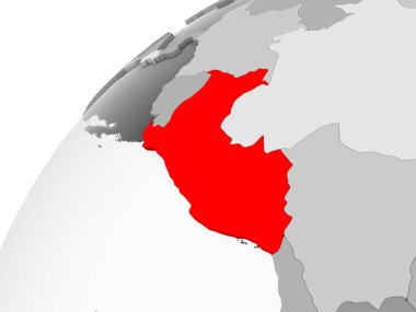 Peru Haritası kırmızı şeffaf okyanuslar ile gri siyasi dünya üzerinde. 3D çizim.
