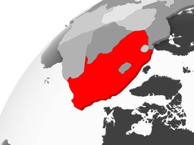 Güney Afrika Haritası kırmızı şeffaf okyanuslar ile gri siyasi dünya üzerinde. 3D çizim.