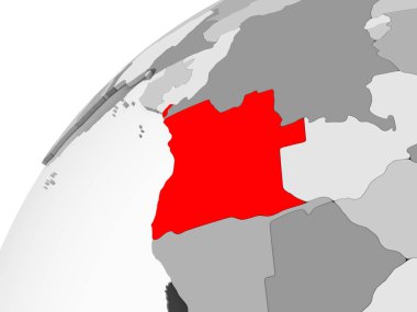 Angola Haritası kırmızı şeffaf okyanuslar ile gri siyasi dünya üzerinde. 3D çizim.