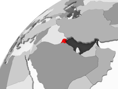 Kuveyt Haritası kırmızı şeffaf okyanuslar ile gri siyasi dünya üzerinde. 3D çizim.