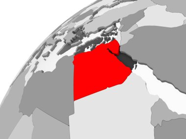 Harita Mısır kırmızı şeffaf okyanuslar ile gri siyasi dünya üzerinde. 3D çizim.