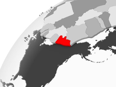 Liberya Haritası kırmızı şeffaf okyanuslar ile gri siyasi dünya üzerinde. 3D çizim.