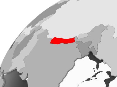 Nepal Haritası kırmızı şeffaf okyanuslar ile gri siyasi dünya üzerinde. 3D çizim.