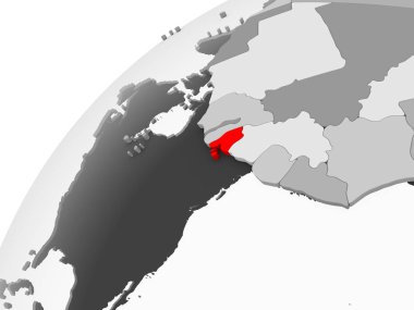 Gine-Bissau Haritası kırmızı şeffaf okyanuslar ile gri siyasi dünya üzerinde. 3D çizim.