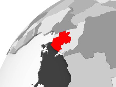 Gabon Haritası kırmızı şeffaf okyanuslar ile gri siyasi dünya üzerinde. 3D çizim.