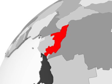 Kongo Haritası kırmızı şeffaf okyanuslar ile gri siyasi dünya üzerinde. 3D çizim.