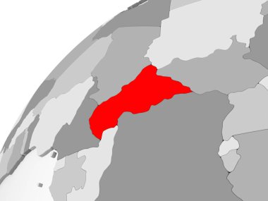 Orta Afrika Haritası kırmızı şeffaf okyanuslar ile gri siyasi dünya üzerinde. 3D çizim.