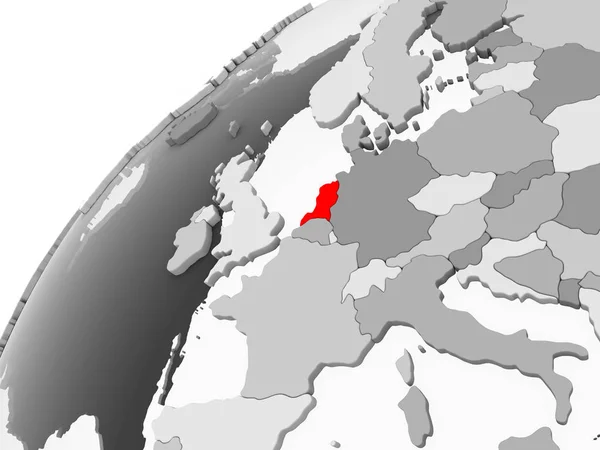 Mapa Holanda Rojo Sobre Gris Globo Político Con Océanos Transparentes —  Fotos de Stock