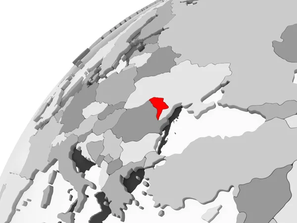 Мапа Молдови Червоний Колір Сірий Політичних Глобусом Допомогою Прозорих Океанів — стокове фото