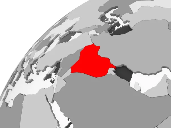 Mappa Dell Iraq Rosso Globo Politico Grigio Con Oceani Trasparenti — Foto Stock