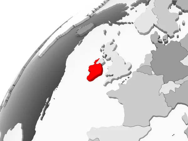 Карта Ирландии Красном Сером Политическом Глобусе Прозрачными Океанами Иллюстрация — стоковое фото