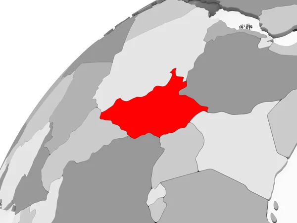 Mapa Sudão Sul Vermelho Globo Político Cinzento Com Oceanos Transparentes — Fotografia de Stock