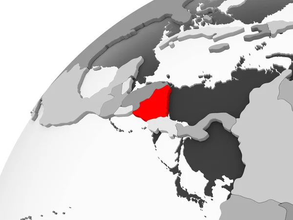 Mapa Nicaragua Rojo Sobre Gris Globo Político Con Océanos Transparentes — Foto de Stock