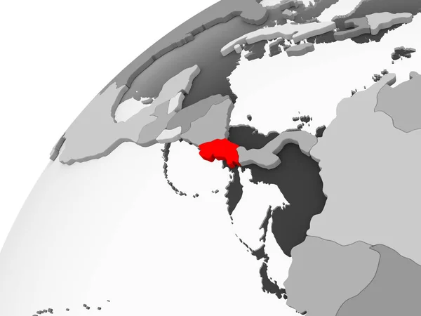 哥斯达黎加的地图红色在灰色政治地球与透明的海洋 — 图库照片