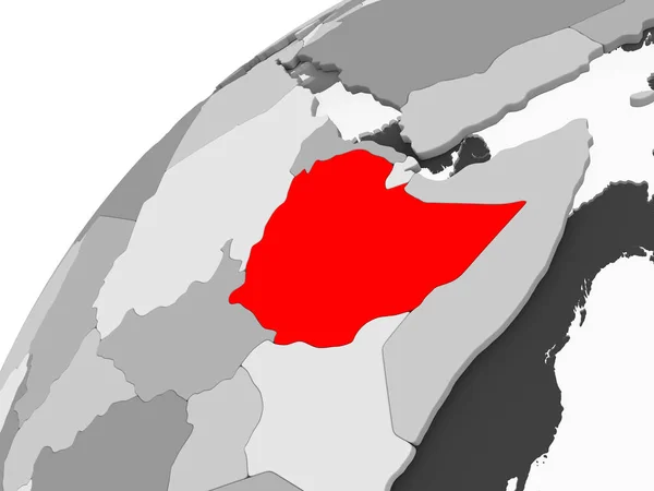 Mappa Dell Etiopia Rosso Globo Politico Grigio Con Oceani Trasparenti — Foto Stock