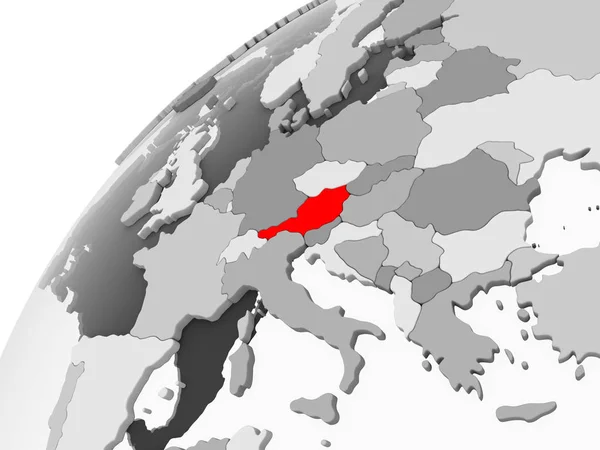 Карта Австрія Червоний Колір Сірий Політичних Глобусом Допомогою Прозорих Океанів — стокове фото